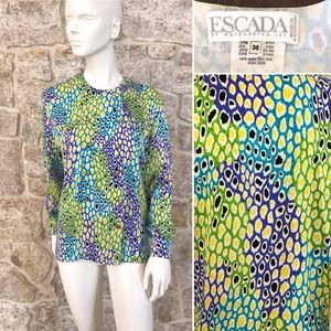 Beautiful Vintage 1980s Escada Silk Blouse with Gold Buttons Size Medium